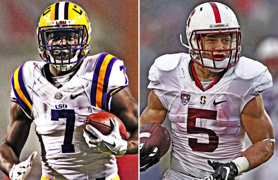 Leonard Fournette of LSU (left) and Christian McCaffery of Stanford (right) have elected to not play in their teams' respective bowl games because of risk of injury which could hurt their NFL draft stock.