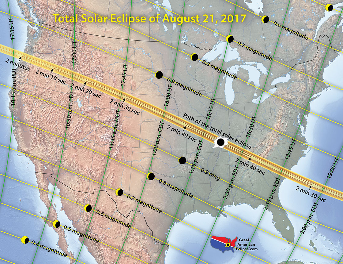 The path of the Great American Solar Eclipse on Monday, Aug. 21