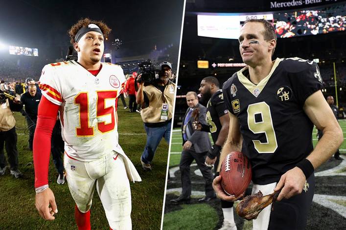 Look for Kansas City Chiefs quarterback Patrick Mahomes (left) to top New Orleans quarterback Dew Brees in the NFL MVP voting.