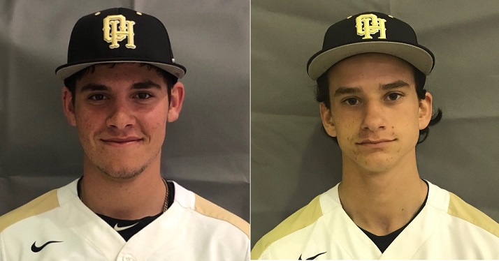 Lance Dragos (left) has been the ace of the Olympic Heights baseball teams pitching staff; shortstop Brooks Lamb is leading the team in hitting.