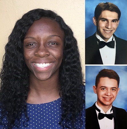 Olympic Heights 2019 Pathfinder Award winners: Cassandra Michel, first place in Academic Excellence (left); Bryce Sontag, third place in Foreign Language (top right); and Jacob Pasternack, third place in Community Involvement (bottom right).