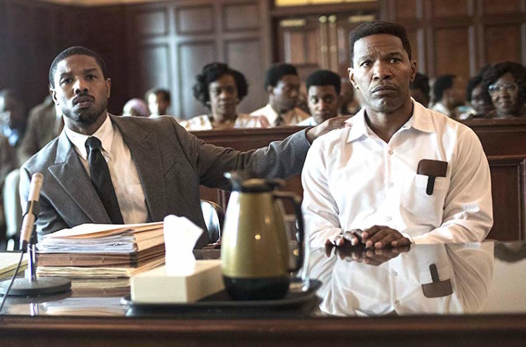 Michael B. Jordan (left) plays a civil rights attorney trying to get his wrongly convicted client, played by Jamie Foxx, exonerated of a murder charge in Just Mercy, the best film of January 2020.