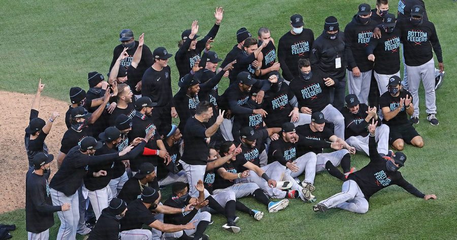The+Miami+Marlins+celebrate+their+Wild+Card+Series+playoff+win+over+the+Chicago+Cubs%2C+and+now+move+on+to+play+the+Atlanta+Braves+in+the+National+League+Division+Series.