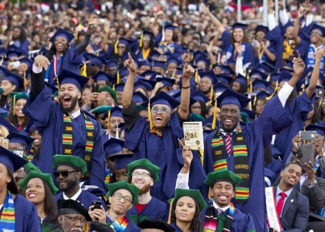 Howard University graduates celebrate at their commencement ceremony.