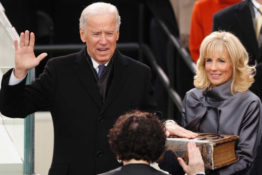 Security+will+be+heightened+for+the+Jan.+20+inauguration+of+Joe+Biden+as+the+46th+president+of+the+United+States.+He+is+pictured+here+with+his+wife%2C+Dr.+Jill+Biden%2C+at+his+2013+inauguration+for+his+second+term+as+vice-president.