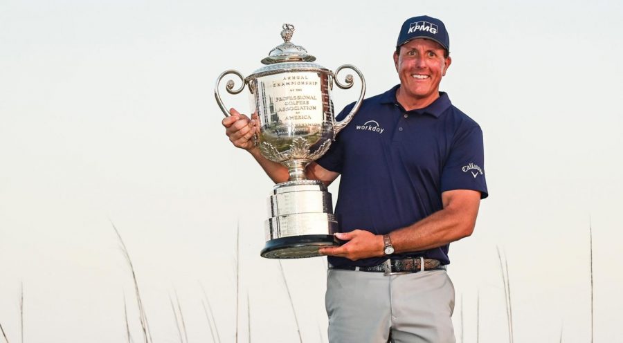 Phil+Mickelson%2C+at+age+50%2C+became+the+oldest+golfer+to+win+a+Major+tournament+with+his+PGA+Championship+victory.