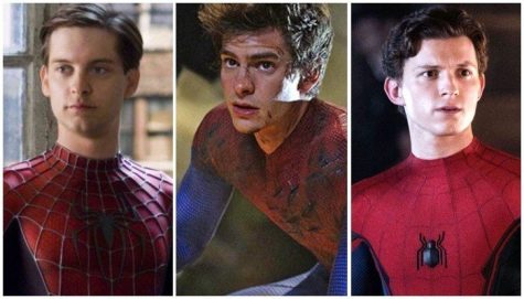 In Spiderman: No Way Home, viewers are treated to the three incarnations of Spiderman (from left): Tobey Maguire, Andrew Garfield, and Tom Holland.