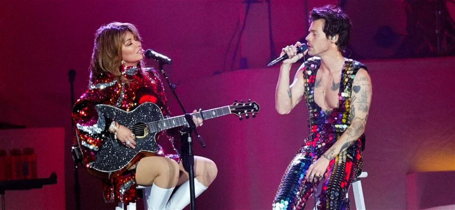 Country music star Shania Twain (left) joined headliner Harry Styles at Coachella 2022.