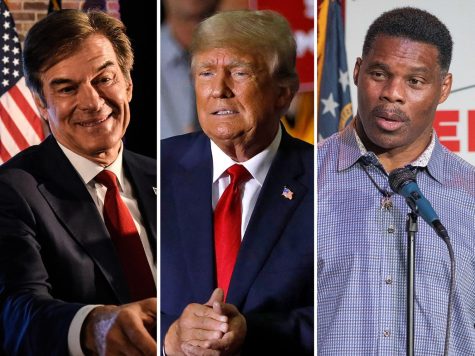 Two of former president Donald Trumps (center) hand-picked celebrity Senatorial candidates, Dr. Mehmet Oz (left) and Herschel Walker (right) lost in the 2022 midterm elections.