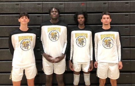 Senior leaders on this seasons Olympic Heights basketball team are (from left): 6’2” guard Trent Sease, 6’7” forward Gyterson Louissaint, 6’3” guard Davids Yonko, and 6’1” guard Cameron Kranitz.