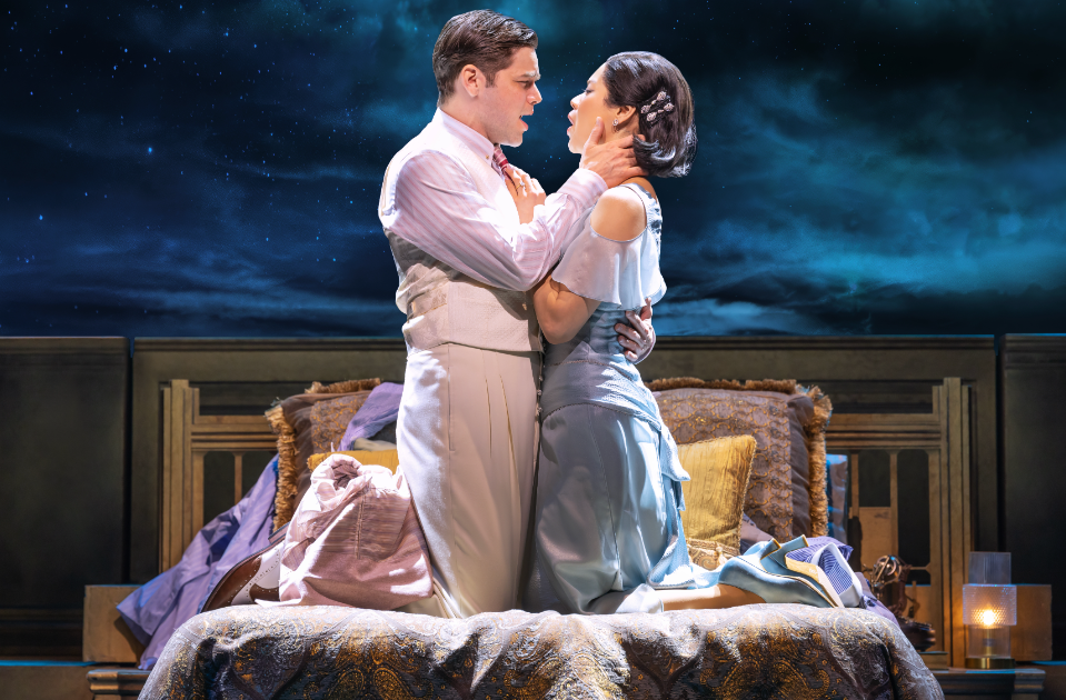 Production photo by Matthew Murphy and Evan Zimmerman featuring Jeremy Jordan (left) and Eva Noblezada (right).